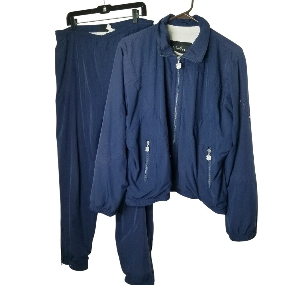 Kaelin VTG Tracksuit Blue Full Zip Pull up Pants‎ size Large faded size tag